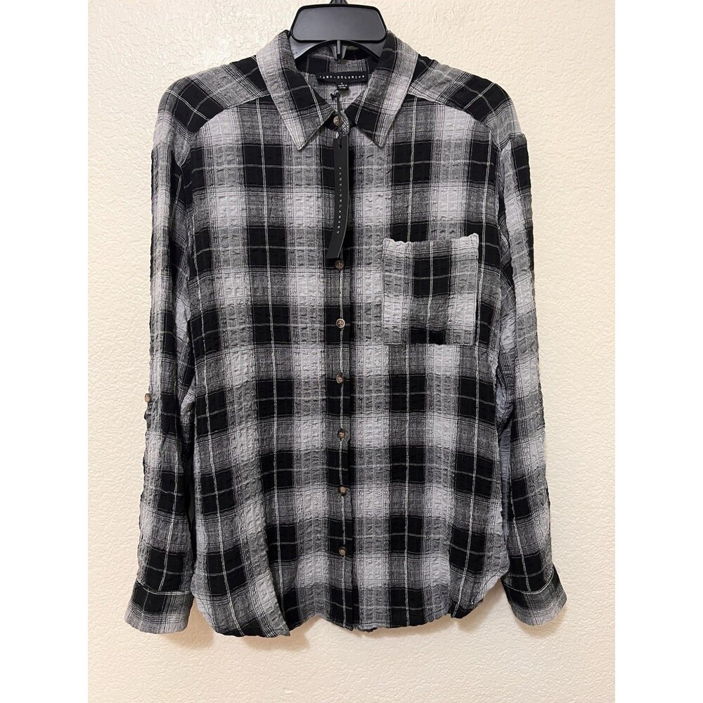 Anthropologie JANE + DELANCEY Plaid Crinkle Button Up Shirt Roll Tab Small NWT